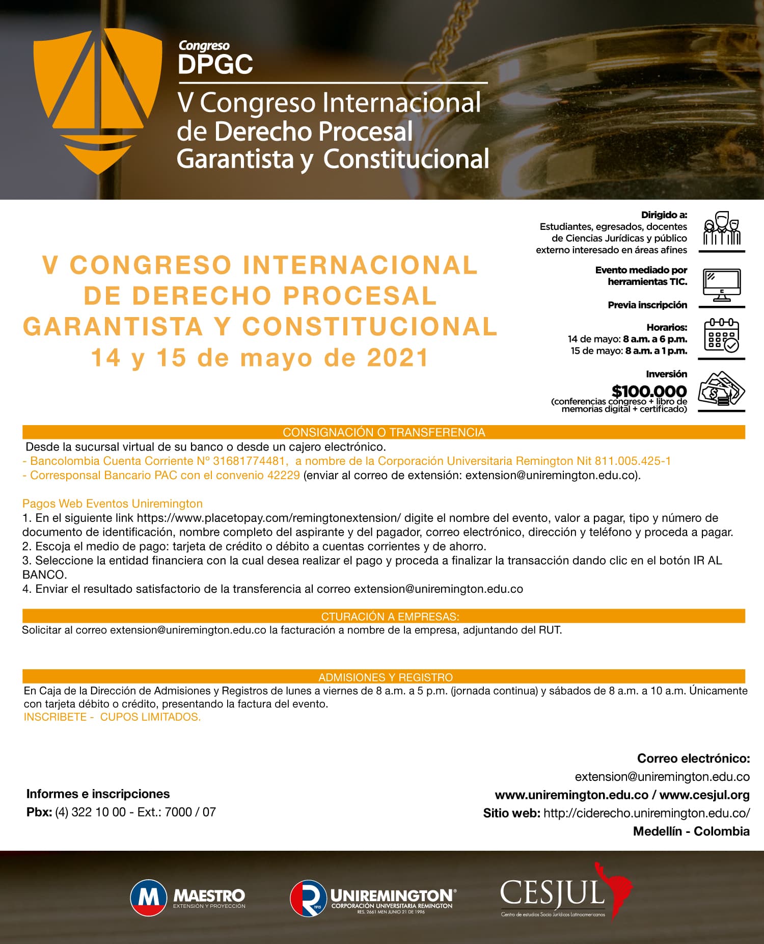 FORMAS DE PAGO V Congreso Internacional de Derecho Procesal